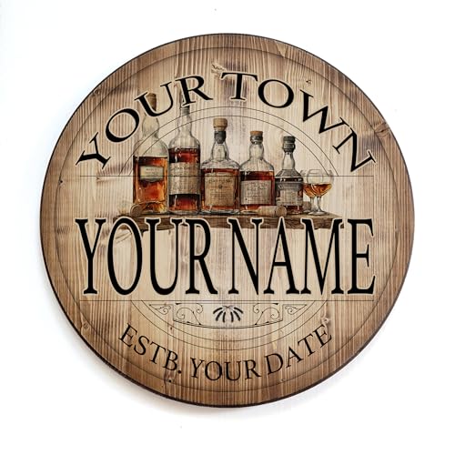 18' Bourbon Barrell Customize Me | High Definition Ink Printed Directly On Wood Circle | Ready to Hang & Fully Assembled | Perfect Gift for the Classic Look (Bourbon Bottles)