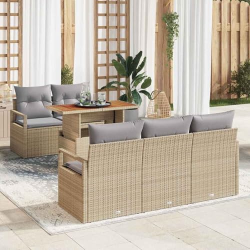 Gecheer 6-TLG. Garten-Sofagarnitur mit Kissen Beige Poly Rattan...