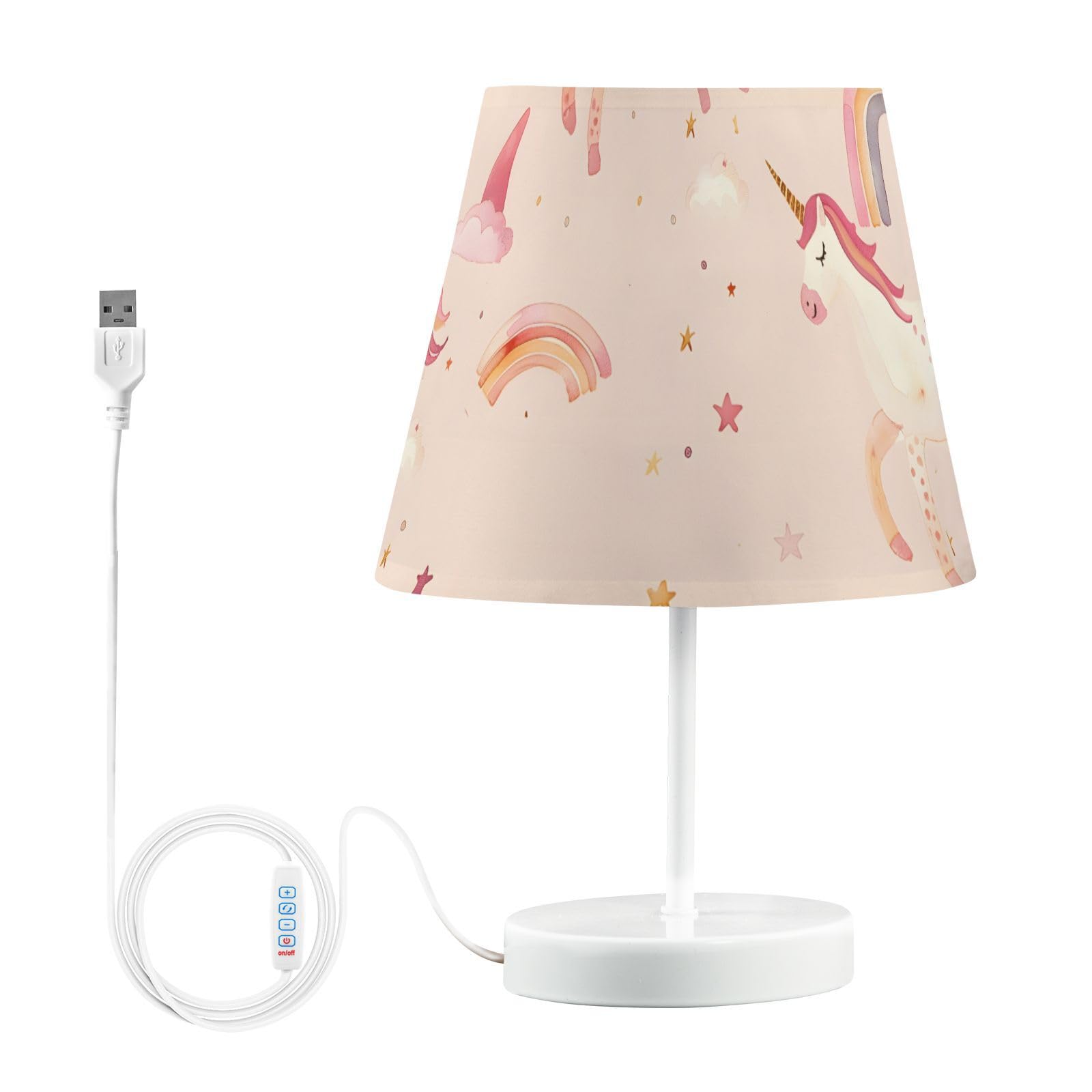 Mnsruu Lampe de chevet licorne arc-en-ciel cheval rose lampe de table ampoules LED lampe de bureau abat-jour en tissu pour chambre à coucher salon taille M