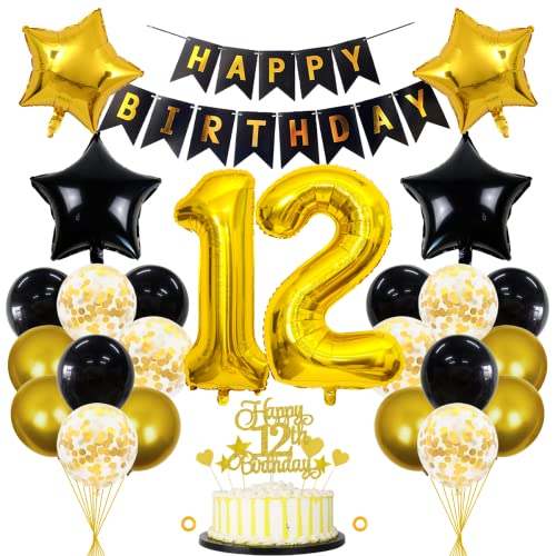12 Geburtstag Deko Junge Mädchen Luftballon 12.geburtstag Deko Schwarz Gold Geburtstagsdeko 12 Jahre Mann 12 Luftballon Gold 12 Jahre Geburtstagdeko Mann Deko 12 Geburtstag Mädchen Junge Luftballons