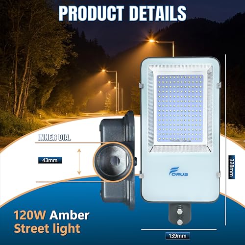 Image of Forus 120W LED Street Light with Clamp, IP66 Waterproof Outdoor LED Street Light, High Lumen 14400lm Amber, Aluminium Body for Road, Parking Lot, Garden & Industrial Outdoor Lighting (1 Pc)