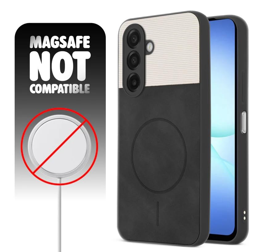 Image of Bintage CASE Mac Safe Design Hard Light Weight Back Case | Soft Border Camera Protect | Dual PU Leather Finish Back Cover Compatible for Samsung Galaxy F17 5G - White & Black