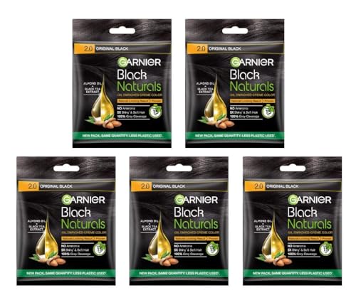 Garnier Black Naturals Hair Color, Shade-2 Original Black 20ml+20g [Pack of 5] 200g