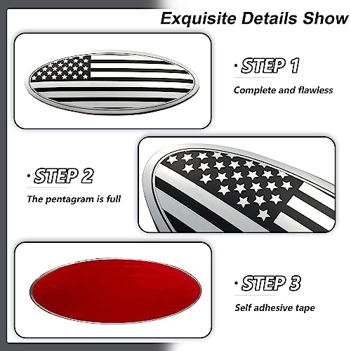 Image of 9.5 Inch Front Grille American Flag Overlay Emblem Compatible with Ford, Silver Rear Tailgate Flag Emblem Badge Compatible with F150 2015-2021