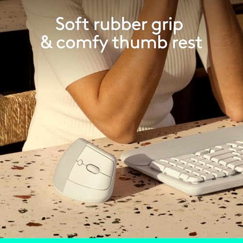 Image of Logitech Lift Vertical Ergonomic Mouse, Wireless, Bluetooth or Logi Bolt USB Receiver, Quiet clicks, 6 Buttons, Compatible with Windows /macOS /iPadOS, Laptop, PC - Off White