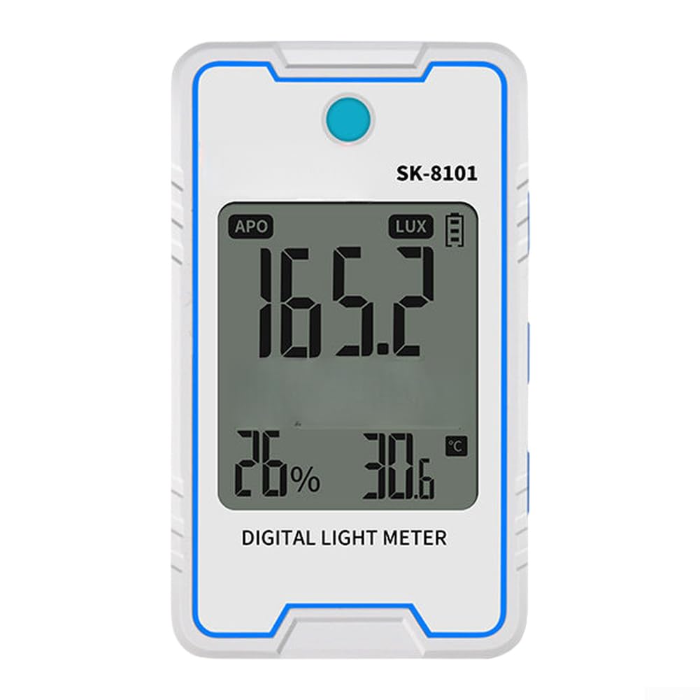 Beleuchtungsmessgerät mit stroboskopischem Flackertest, 0,1–999900 Lux-Bereich, Temperatur- und Feuchtigkeitsmonitor, One-Touch-Bewertung, tragbares Lichtmessgerät für industrielles Labor und (SK-8101