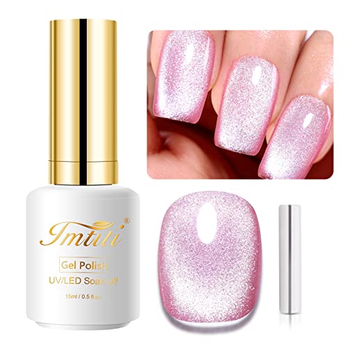 IMTITI Champagner Rosa UV Nagellack, 15 ml 9D Chamäleon Holografisch Magnetisch Nagelgel Glitzer Katzenauge UV LED Soak Off mit 1 Magnet