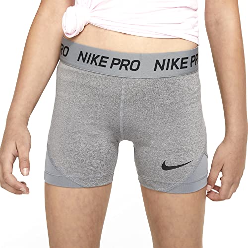 Nike Kids Girl's Pro Boyshorts (Little Kids/Big Kids) (Large, Carbon Heather/White)