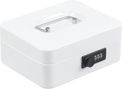 xydled Caja fuerte de acero con cerradura de combinación, caja fuerte para dinero con bandeja extraíble para monedas, tamaño mediano, 7.87 x 6.30 x