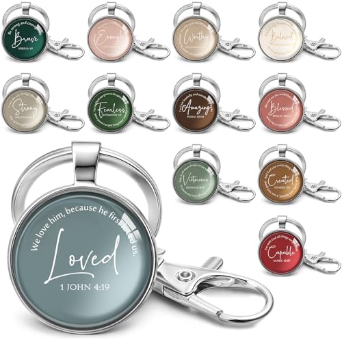Equsion 24 Pcs Christian Keychains Mini Bible Verse Keyrings with
