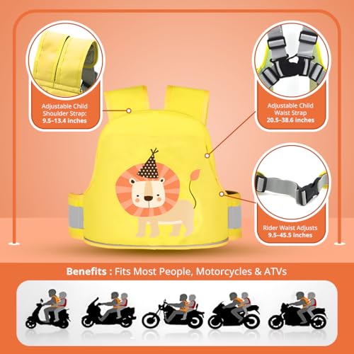 Image of Tony Stark Kids Safety Belt for Two Wheeler with Reflective Strips, Portable Seat Belt Children Motorcycle Harness for Motorcycle Bike, Adjustable Safety Harness for Boys Girls (Little King)