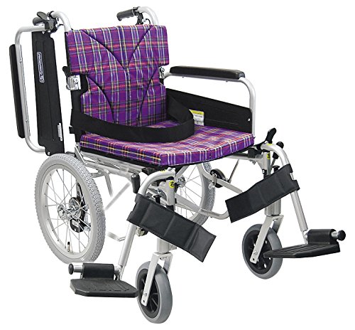 【非課税】カワムラサイクル 簡易モジュール車いす スイングイン・アウト式シート幅40cm 超低床16インチ シルバー×紫チェック (KA816-40B-SLシルバー×A11) [介助専用]