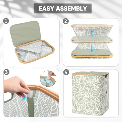 Image of BALEINE Laundry Hamper with Lid, Tall Laundry Baskets with Bamboo Pull Handles, Large Laundry Bin with Internal Support (36 Gal /140L, Antique Foliage)