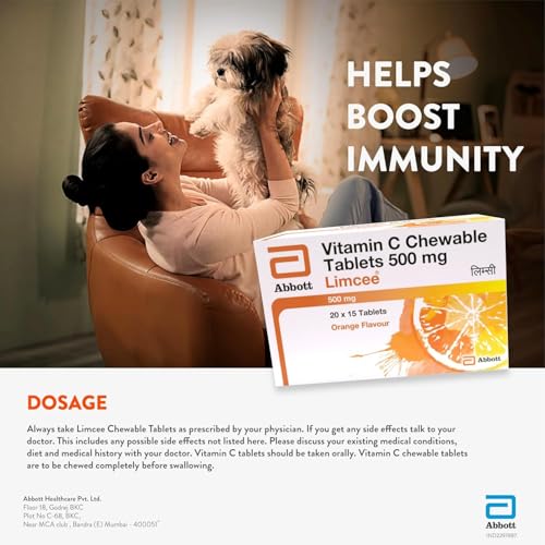 Image of Limcee Chewable Natural Vitamin C Chewable Tablets 500mg || Tangy Orange Flavour || Boost Immunity || Supports Energy || Antioxidant || Skin Care || Men and Women -15 Tabs (Pack of 5)