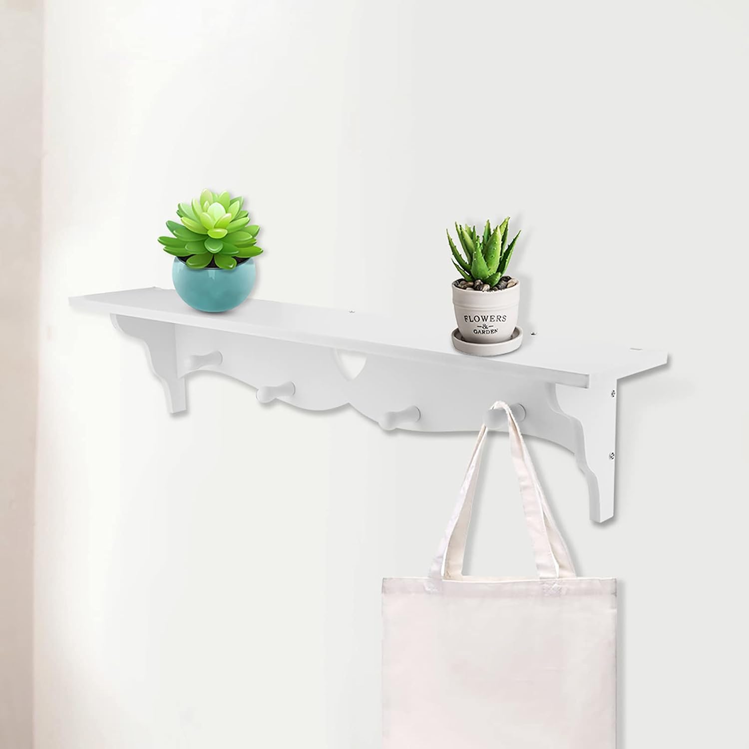 White Shelf with Durable Hooks, EcoFriendly Design