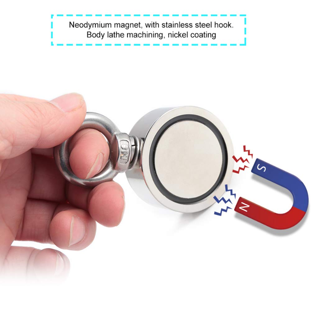 Magnete al neodimio per Pesca, Magnete a Occhiello Rotondo a Doppia Faccia con Corda da 20 m, Ganci magnetici potenti per Il Recupero nel Fiume, Dimensioni 116 mm