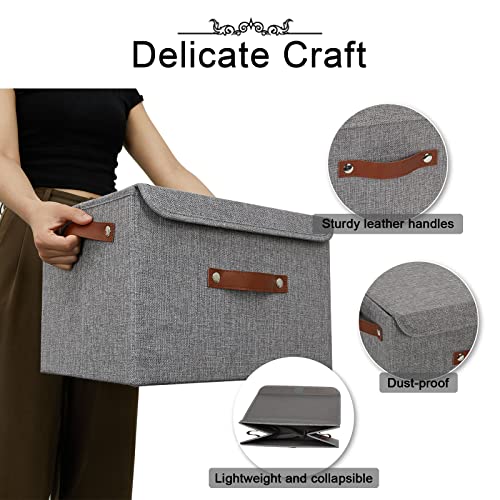Storage Bins With Lids 3 Pack,Wlfrhd Fabric Storage Baskets For Shelves,Collapsible Storage Boxes With Lids Decorative Fabric Storage Bins 15"X10"X10",Closet Storage Organizer Containers For Home Bedroom Nursery Toy,Grey #TOP2