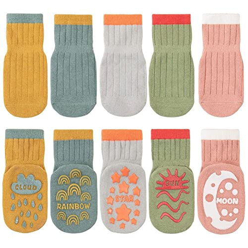 FedMois 5er Pack Baby Kleinkinder ABS rutschfeste Socken Sneaker Socken Baumwolle, Himmel, 1-3 Jahre Cover