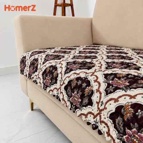 Image of Homerz Premium Printed Quilted Velvet Sofa Slip Cover Protector, Sofa Mat, Exact Size, Antislip Cover (Botanica, 1 Seater, Half)