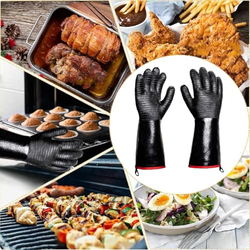 Jenpos Bbq Gloves - 1472°F Thicken Heat Resistant Gloves W/S-Hook 14 In Kitchen Oven Mitts Waterproof Grill Gloves Oil Resistant Grilling Gloves Cooking Gloves For Turkey Fryer/Baking/Oven/Smoker thumb #5