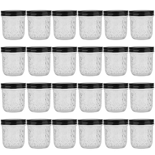 Mason Jars,QAPPDA Glass Jars With Lids 8 oz,Small Canning Jars Pickleing Jars,Kitchen Storage Jars,Wide Mouth Spice Jars With Black Lids For Honey,Caviar,Herb,Jelly,Jams,Kitchen Canisters Set of 24â€¦