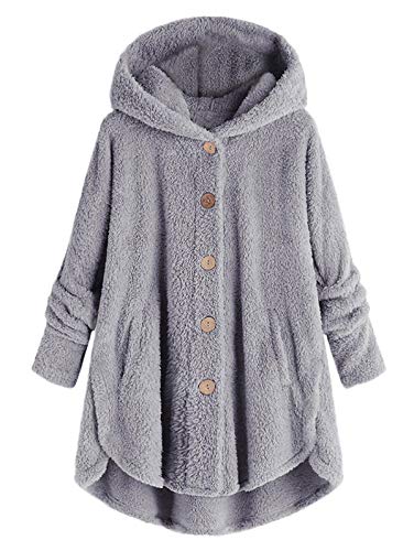 JMSUN Casaco feminino quente para outono e inverno com capuz fofo plus size alto baixo Teddy coat (C