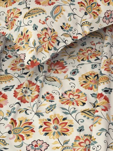 Image of Welspun Zen Microfiber Floral Double Bedsheet with 2 Pillow Covers | Percale Bed Sheet | Skin Safe, Breathable & Easy Care Bedding Set | Gift Set | Cream | 220 x 240 Cm