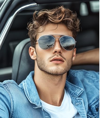 Image of Cyxus Aviator Sunglasses for Men Polarized UV400 Protection 1489 | Anti Glare,Davos Style,Military Pilot Sunglasses,Ideal for Driving Hiking Travel Outdoor Activities
