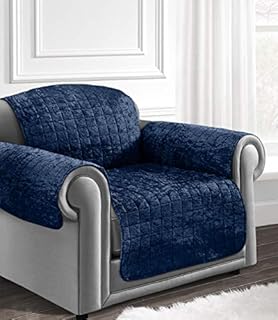 Original Luxury Crushed Velvet Sofa Quilted Protector Slip Cover for Pets Machine Washable (3 Seater/Sofa, Navy Blue)