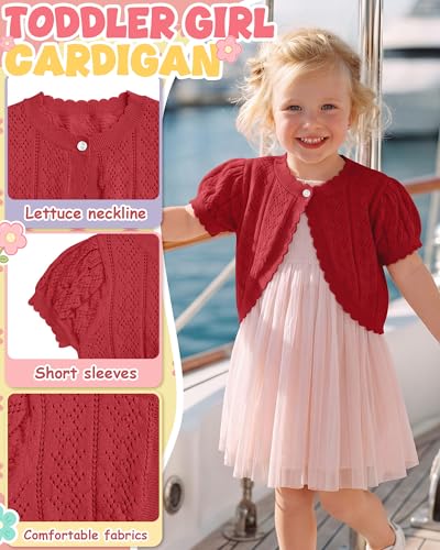 Image of Toddler Girls Cardigan Sweater | Short Sleeve Cardigan, School Wear Sweater, 18M-5T, Knit Baby Bolero Shrug, Cropped Puff Summer Tops, Button Open Front Shirt