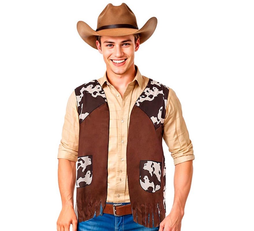 Adult printed brown cowboy vest