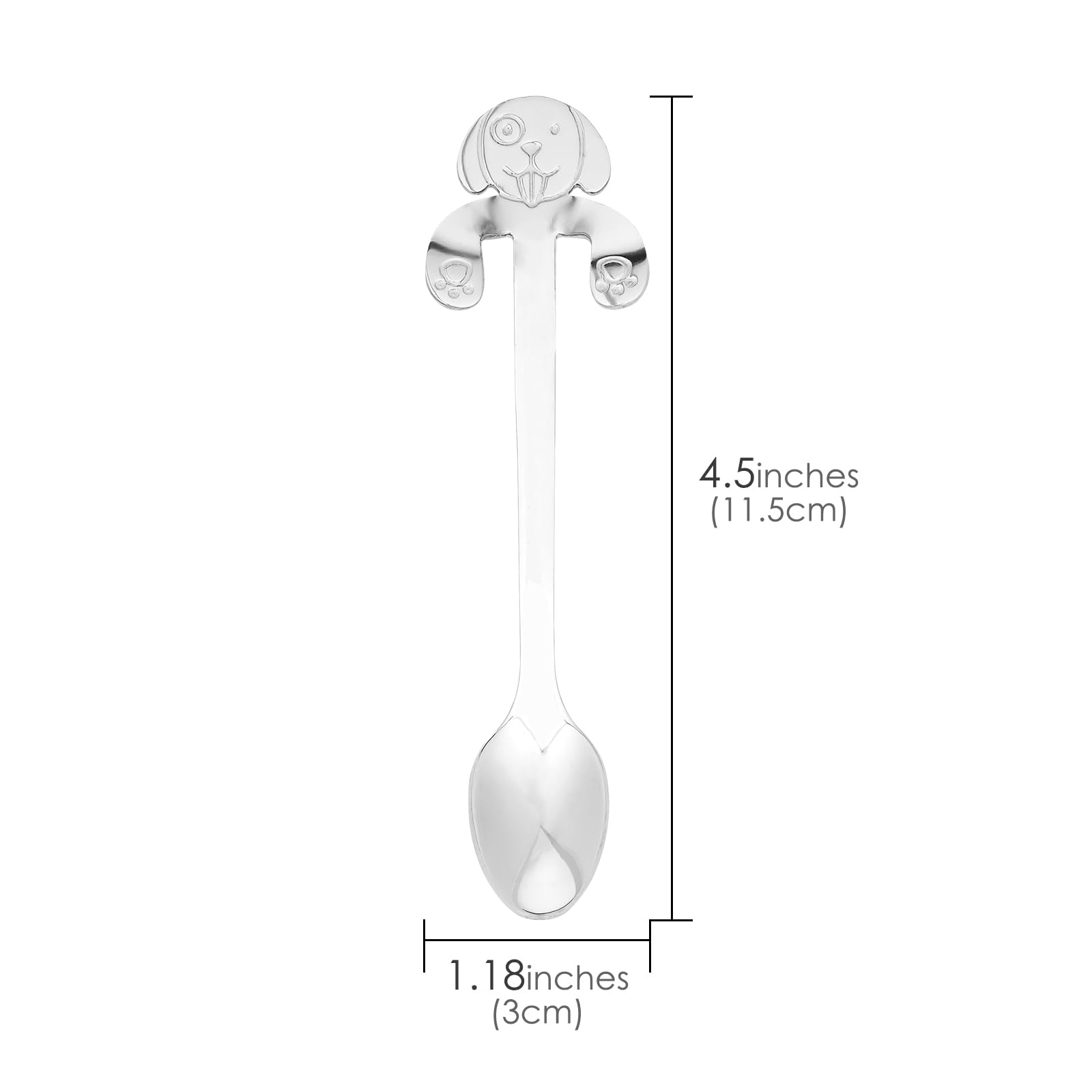 JANKOW 4 Pcs 304 Stainless Steel Dessert Dog Spoon, Dog Coffee Spoon, Stainless Steel Hanging Stirring Dessert Drink Spoons for Coffee, Tea, Dessert (Silver)