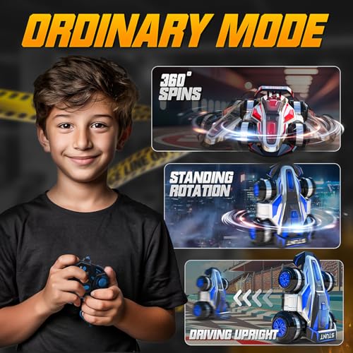 Image of 1:14 Remote Control Roll Stunt Car for Boys 360Rotating 4WD RC Cars with Lights Music Upright Walking Four-Wheeled Rollover Toy Car Presents for Age 6-12（Blue）
