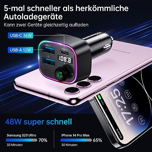 Syncwire FM Transmitter Auto Bluetooth 5.4 48W (PD 36W & 12W) Bluetooth Adapter Auto mit...