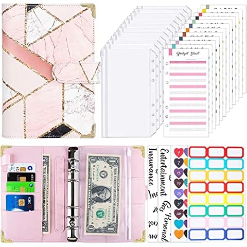 Budget Binder Cash Envelopes,Money Saving Wallet Cash Binder with Cash Envelope Money Organizer Binder for Travel and Diary (Pink) Cover