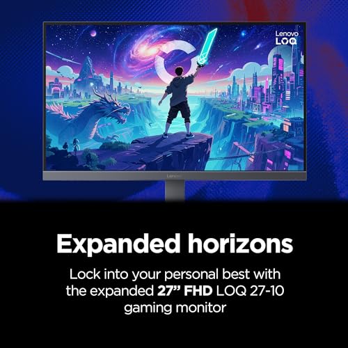Image of Lenovo Legion LOQ 27-10 Gaming Monitor, 27 inch FHD, Flat IPS, 200Hz, 0.5ms MPRT, AMD FreeSync Premium, HDR10, Tilt Stand, 2X HDMI 2.1 and DP 1.4, Raven Black