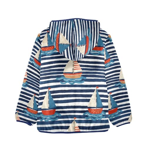 Nautical Sailboats on Striped Background Toddler Fleece Jacket Girl Boys Hooded Fleece Jacket Coat2
