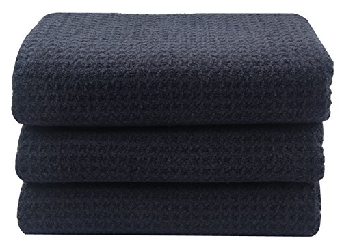 Sinland Kitchen Sublimation Towel Microfiber Dishes Drying Towel And Kitchen Cleaning Cloth Quick Drying Tea Towel Waffle Weave 16Inch X 24Inch（3 Pack Black） #TOP2