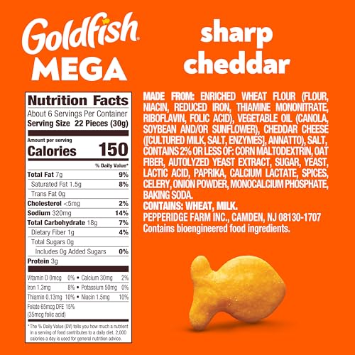 Image of Goldfish Mega Bites Sharp Cheddar Cheese Crackers, 5.9 Oz Bag