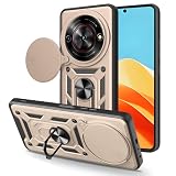 ILING Cover per ZTE nubia Focus 5G / ZTE Blade A75 5G, Texture Opaca Metallica Ultra Sottile Antiurto PC Rigido Silicone Custodia con Anello Supporto e Scorrevole Protezione Fotocamera (Oro)