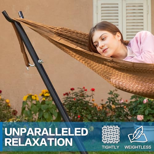 Image of PNAEUT Double Hammocks with Stand for Outside, Portable Space Saving Heavy-Duty Steel Stand for Indoor Outdoor Patio (Mayan Desert)