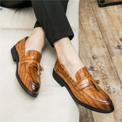 Slip Resistant Comfortable Lightweight Men's Loafers Shoes Pointed Toe Block Pattern with Tassel Loafer3