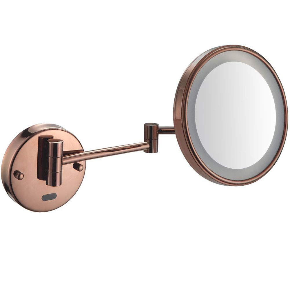 Espejos con sensor montados en la pared Espejo de afeitar for maquillaje Espejo de baño de lujo con luz LED for tocador de hotel con ampliación ajustable de 8 pulgadas 5X Enchufe del Reino Unido(Rose