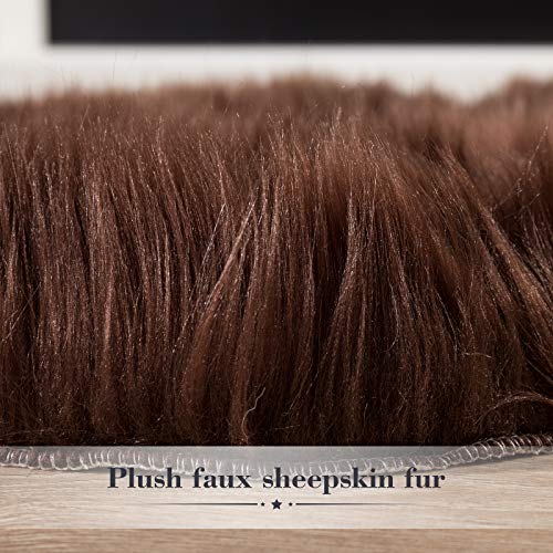 Carvapet 2 Pieces Soft Fluffy Faux Sheepskin Plush Fur Area Rug Indoor Floor Bedroom Living Room 2 X 3 Feet,Brown #TOP4