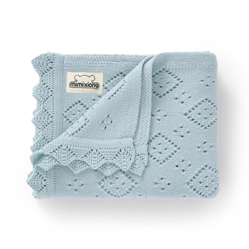 Image of mimixiong Baby Swaddle Blanket 100% Cotton Gender Neutral Pointelle Receiving Blanket for Boys Girls Cuddle Stroller Crib Blanket