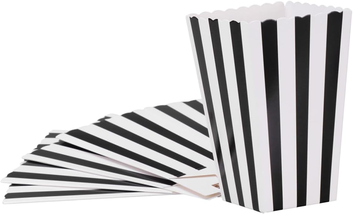 10sets Popcorn Holder Containers for Parties Movie Popcorn Boxes Black Paper Snack Box Wedding Decorations 24pcs*10
