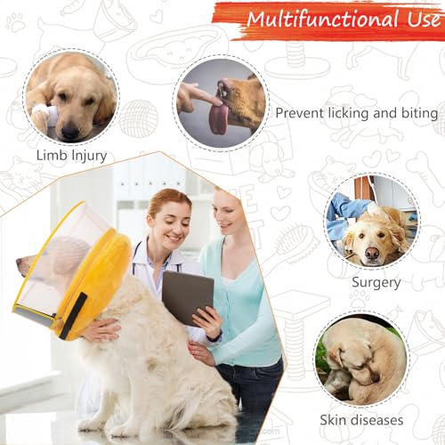 Image of Inflatable Dog Cone Collar for Large Medium Small Dogs, Soft Dog Donut Collar Adjustable Recovery Cone for Pets After Surgery, Extra Enhanced Anti-Licking Guard Shield (Pineapple, Medium Plus)