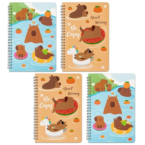 Ohjijinn 4Pcs Cute Capybara Spiral Notebook 8.3 x 5.7 Inches A5 Journals Cute Stationary for Gifts Fun Office Supplies