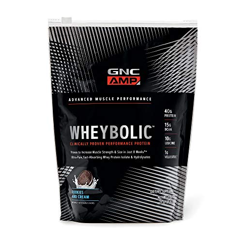 GNC AMP Wheybolic Whey Protein Powder - Cookies and Cream, 10 Servings, Contains 40 Protein, 15g BCAA, and 10g Leucine Per Serving