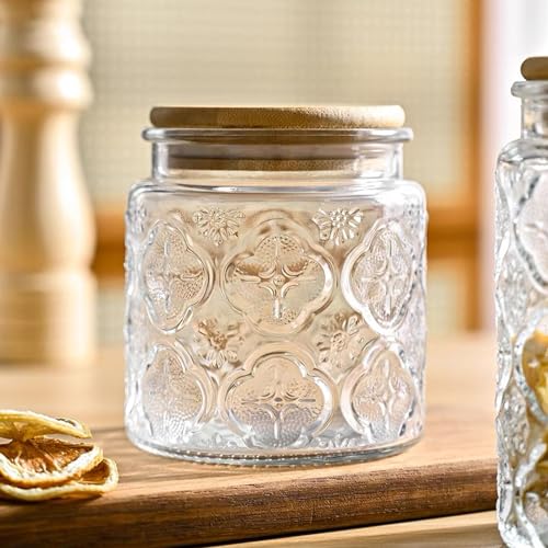 Danmu Art Tea Coffee Sugar Canisters Sets Glass Jars with Lids Set of 3 Glass Airtight Storage Jars with Bamboo Lids (Begonia, 500ml) - Cosy Home Interiors Danmu Art Tea Coffee Sugar Canisters Sets Glass Jars with Lids Set of 3 Glass Airtight Storage Jars with Bamboo Lids (Begonia, 500ml) - Image 5